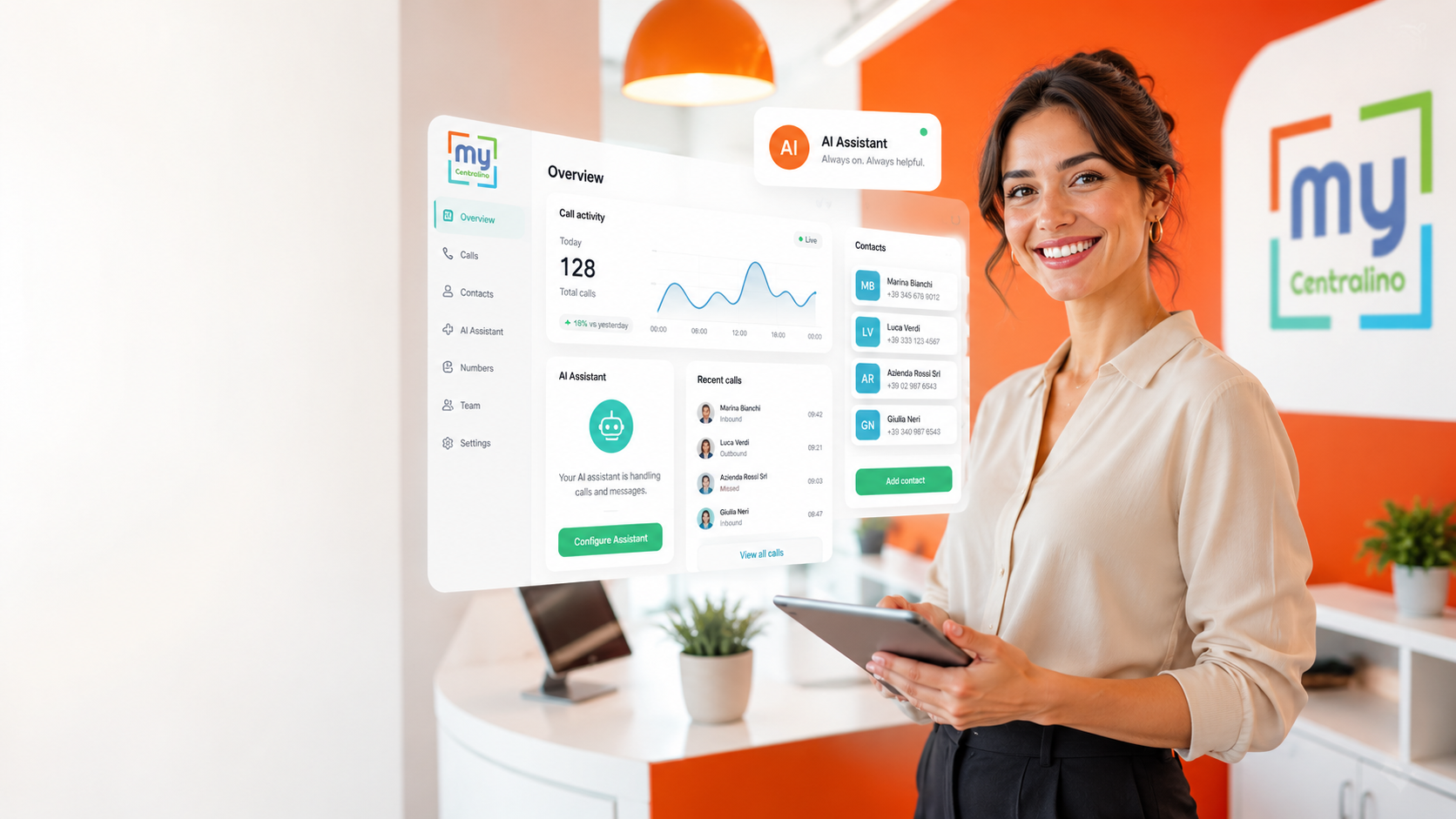 MyCentralino — operatrice con dashboard e assistente telefonico AI
